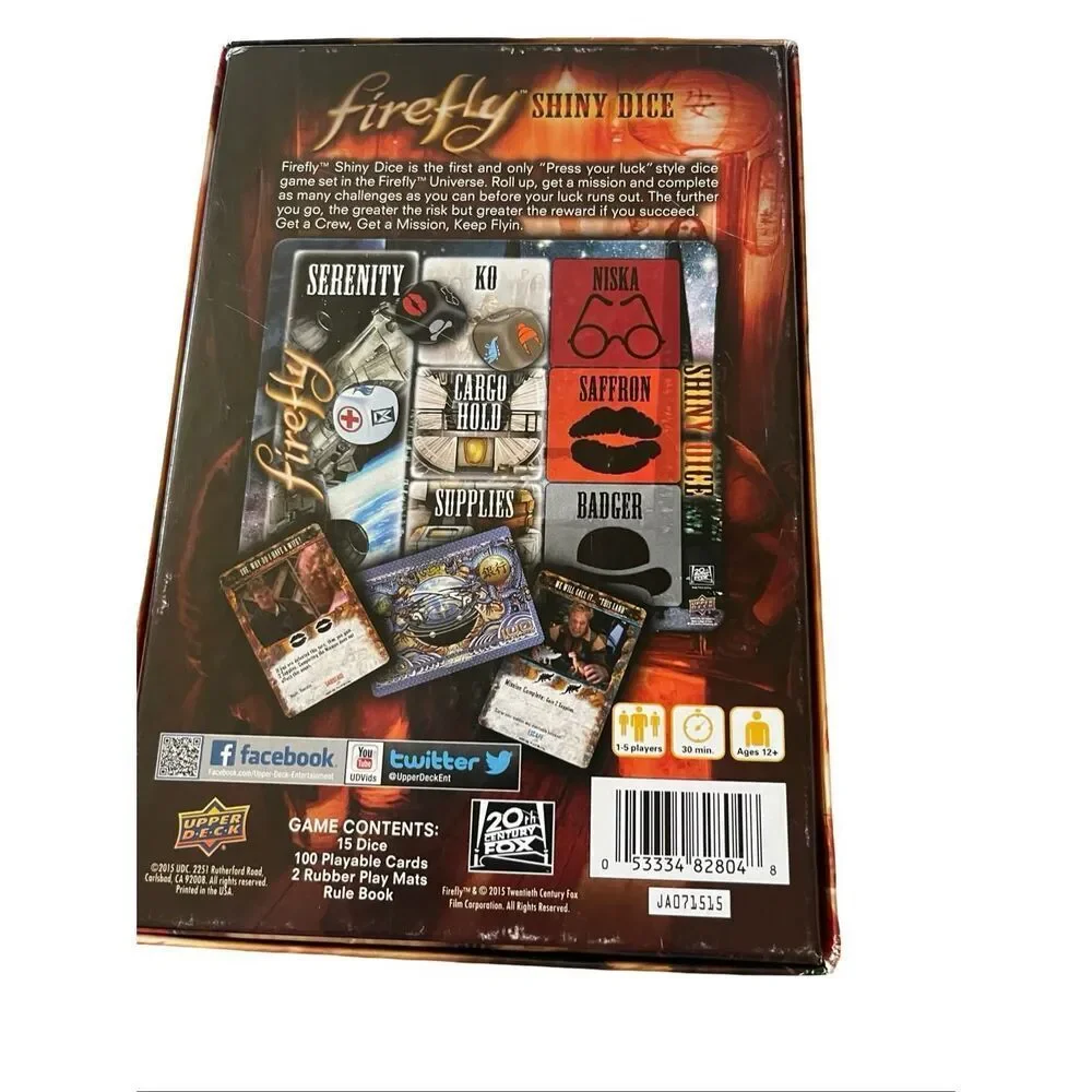 Entertainment Earth Upper Deck Brown Firefly Shiny Dice Game Set OS
